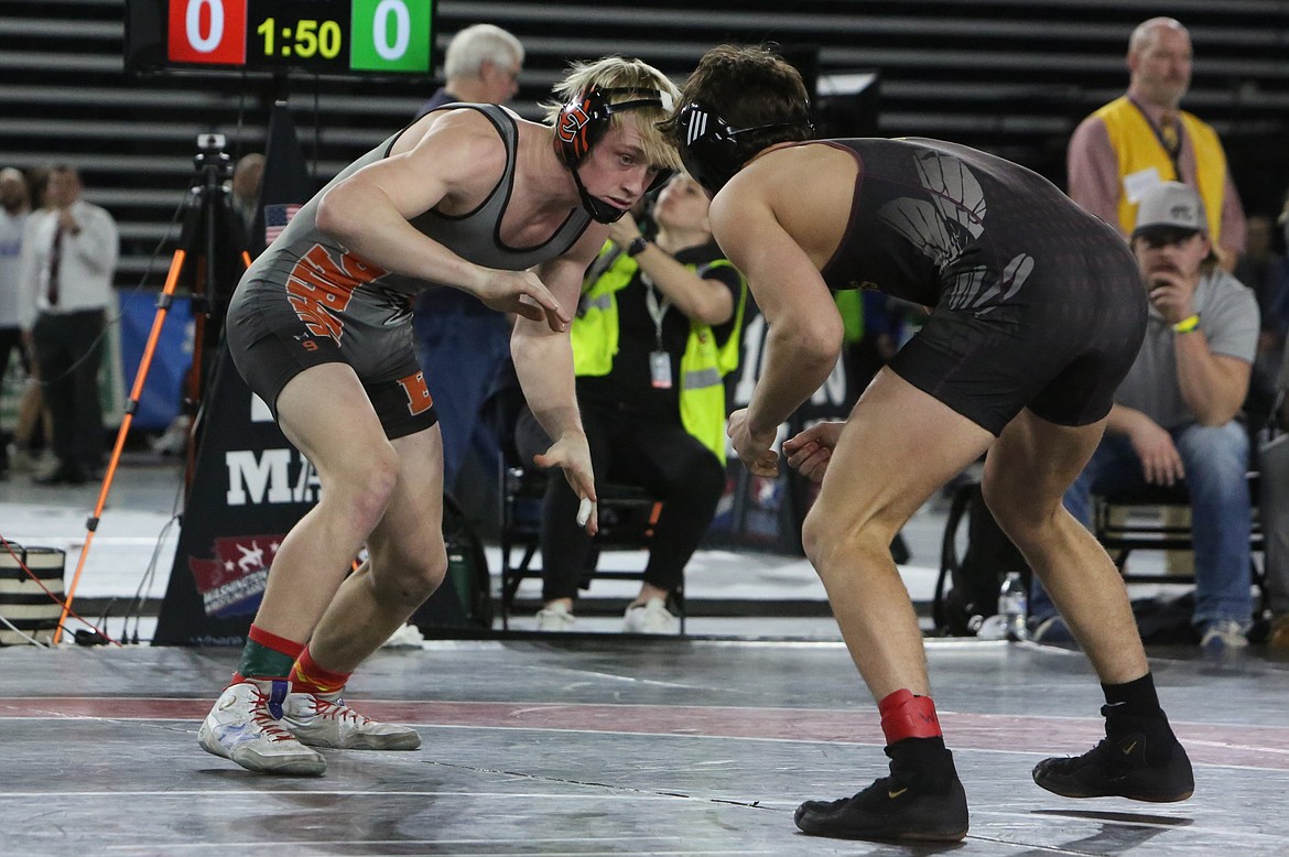 Ephrata graduate Hudson Sager, left, placed second at last year’s 2A Mat Classic in the 160-pound bracket.