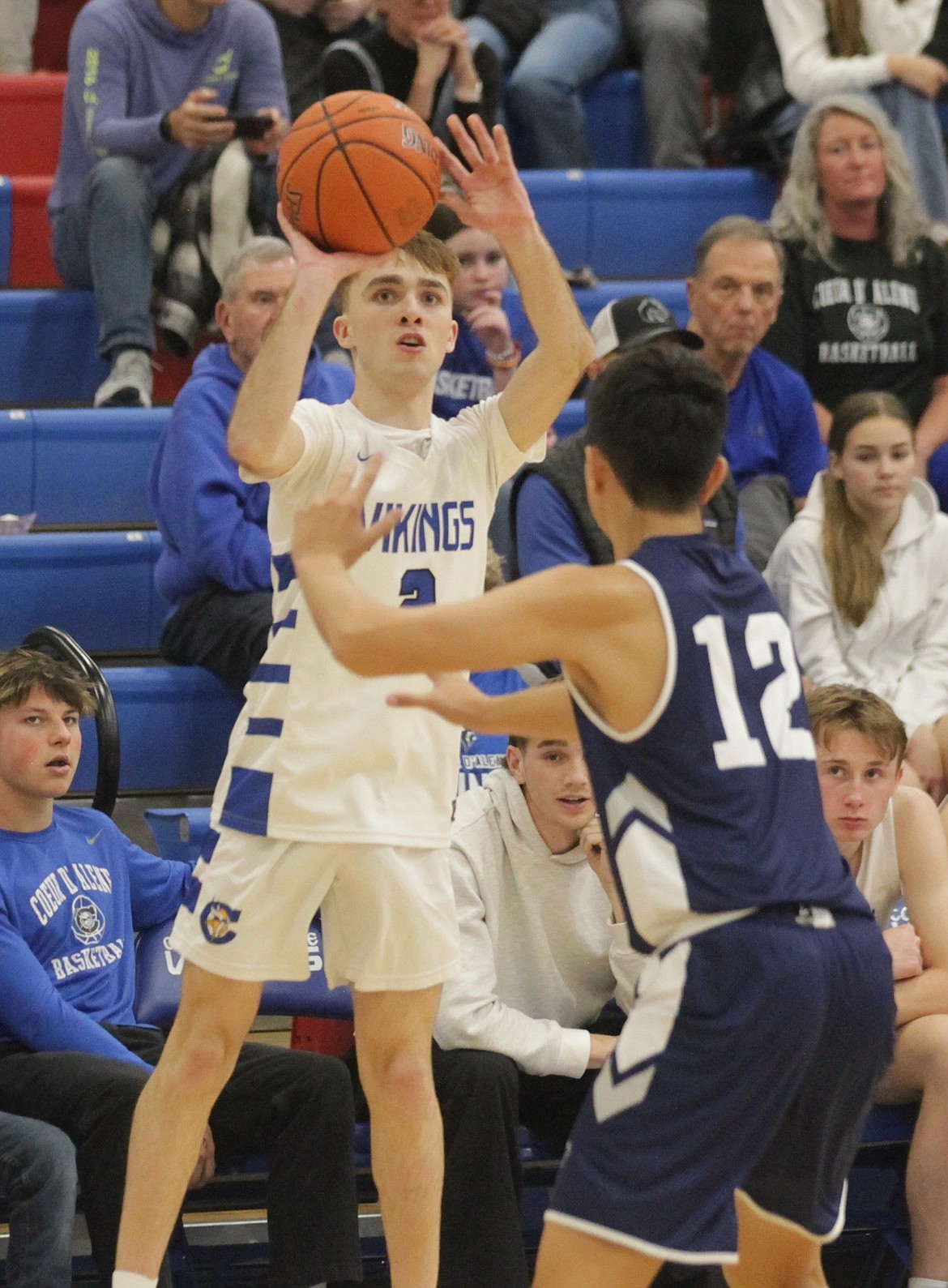 MARK NELKE/Press
Carter Rupp (2) of Coeur d'Alene hit seven 3-pointers in a win over Kamehameha Schools of Honolulu on Saturday at Viking Court.