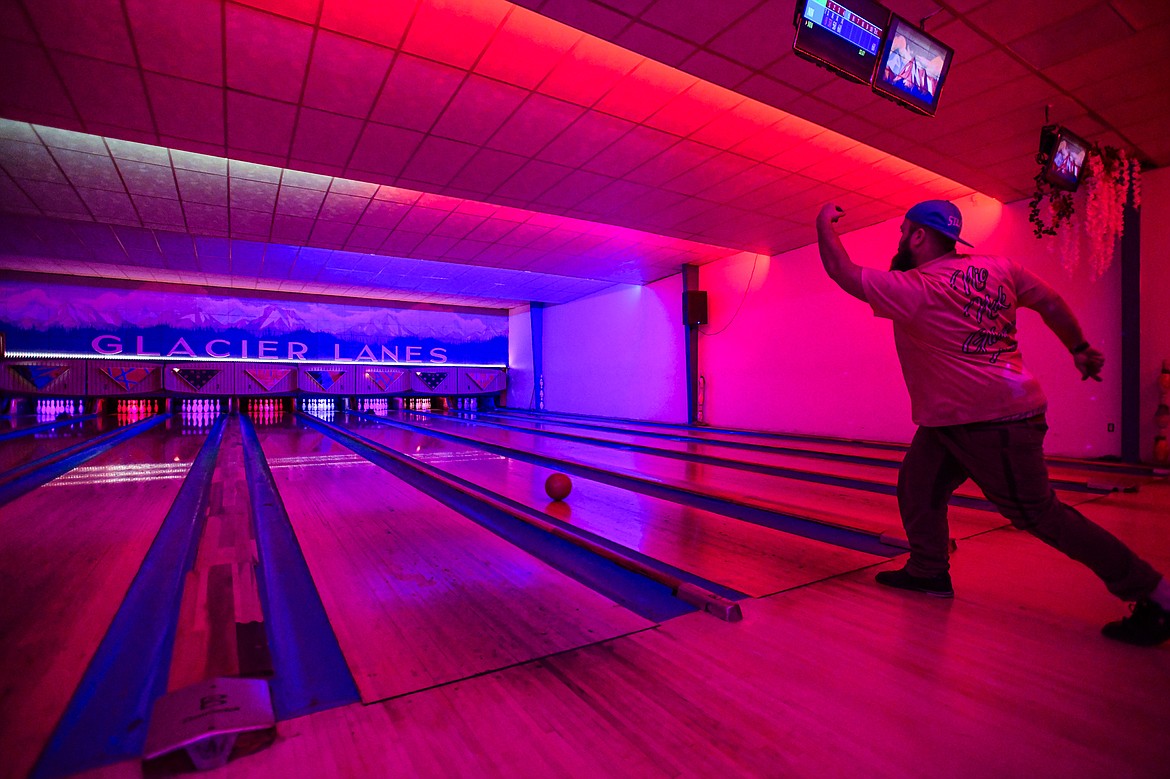 Nick Kardelis bowls a frame at Glacier Lanes in Columbia Falls on Friday, Nov. 24. (Casey Kreider/Daily Inter Lake)