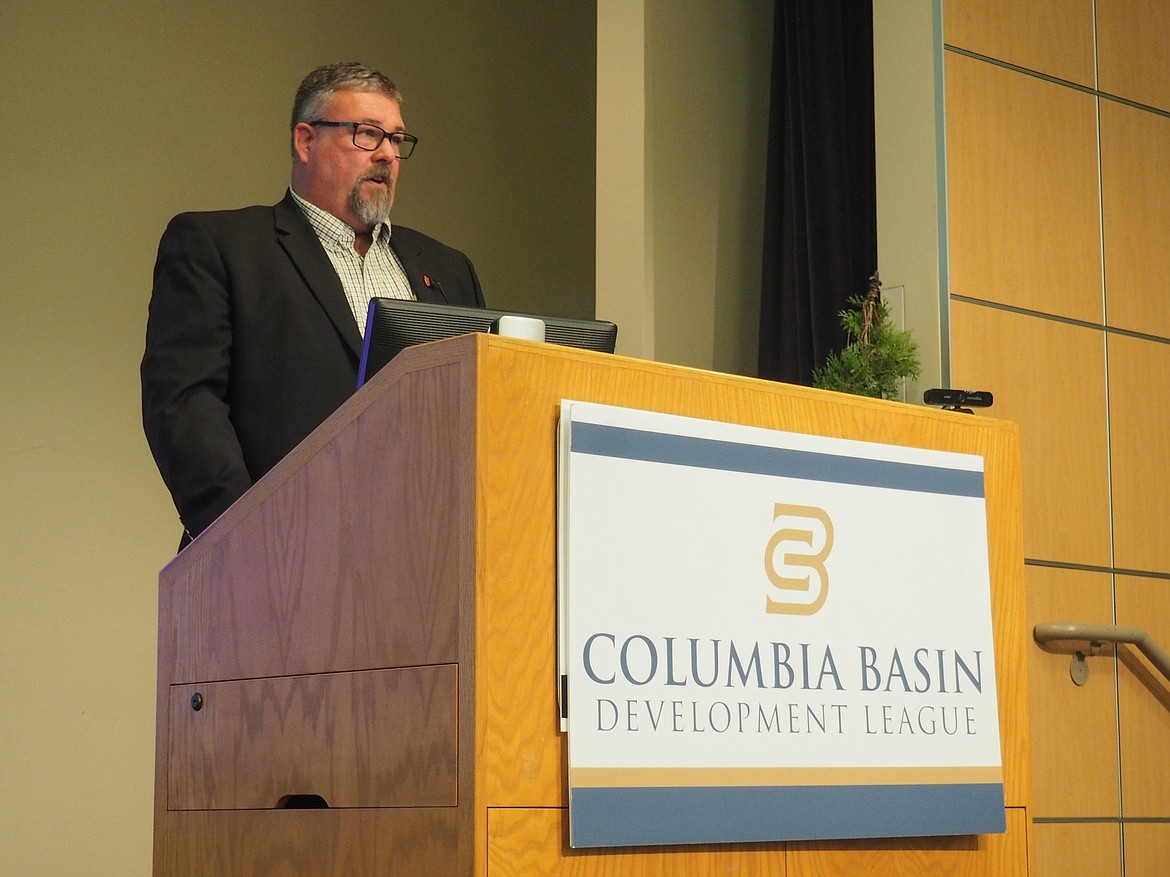 East Columbia Basin Irrigation District Secretary-Manager Craig Simpson presents at the 2023 Columbia Basin Development League Conference and 59th Annual Meeting Nov. 14 at Big Bend Community College.