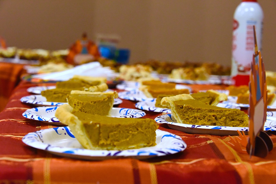 Pumpkin pie as far as the eye can see awaited diners at the Ronan Community Dinner. There was whipped cream, too. (Berl Tiskus/Leader)