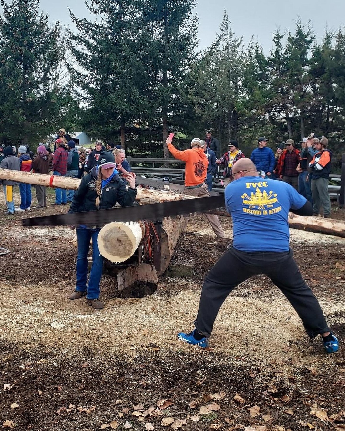 Seth Buckman competes for FVCC's logger sports team. (FVCC photo)
