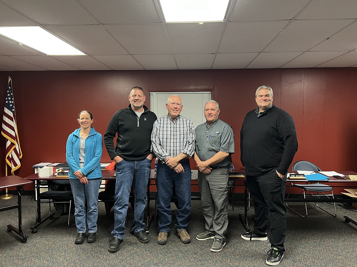 The Ephrata School District Board of Directors consists of, from left to right, Anita Waller, Josh Sainsbury, Bill Correll, Alan Key and Jim Adams. The board authorized use of grant funds received by the district to support multiple programs, including helping students facing life challenges graduate through Big Bend Community College’s Open Doors Program.