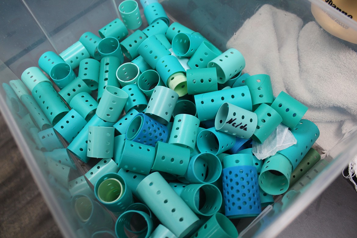 Curlers fill a bin at Char Glo School of Beauty. Students at the beauty school learn to use these and other tools of the trade.