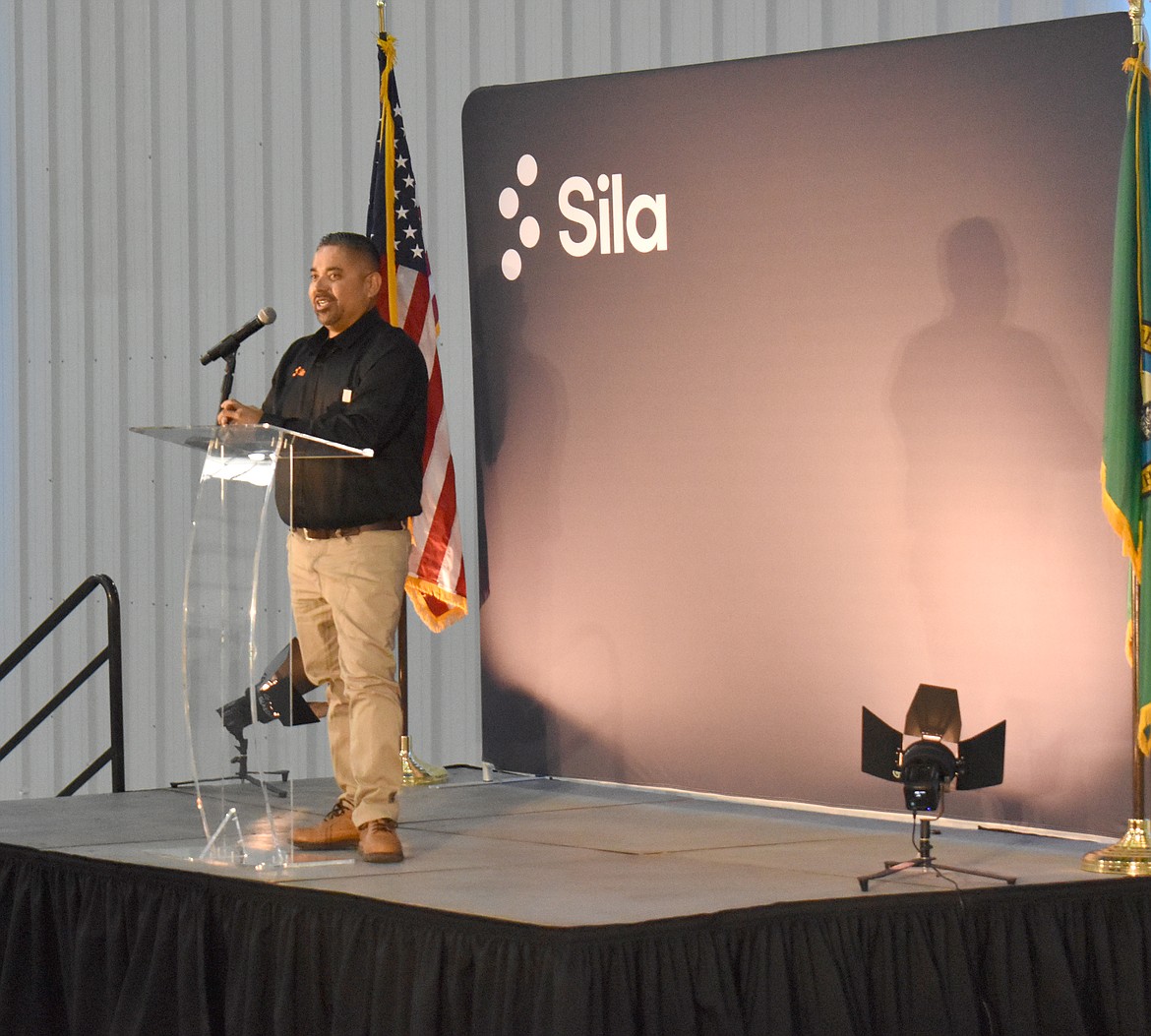 Sila Moses Lake Plant Manager Rosendo Alvarado speaks at the plant’s construction ceremony Wednesday.