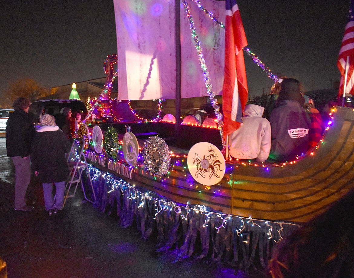 The Sons of Norway longboat waits in the parking lot at McCosh for the Moses Lake Ag Appreciation Parade to begin Friday.