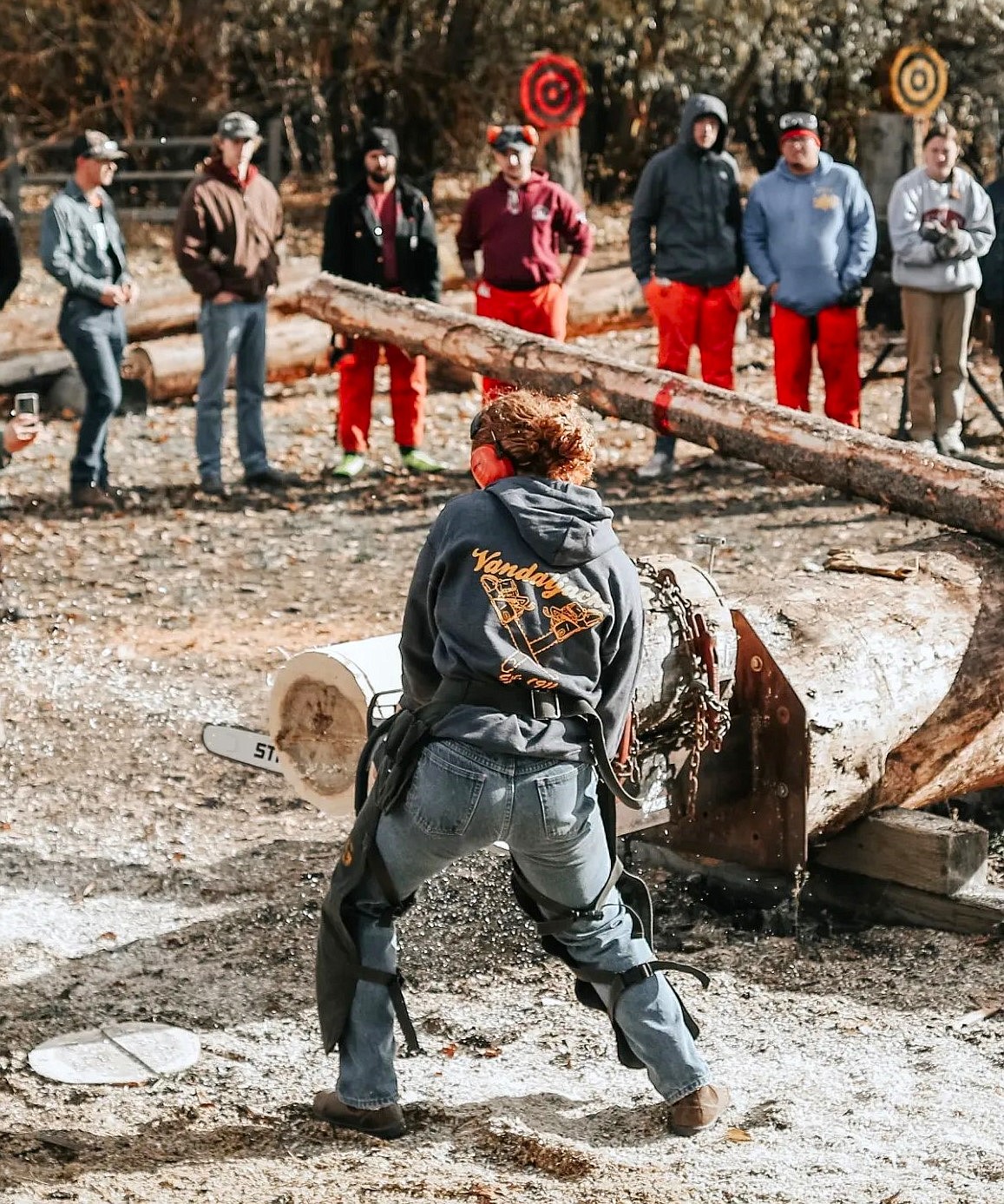 Eika Willis competes in the stock cut event at the University of Idaho logging games contest on Nov. 11-12. she took first in the event.