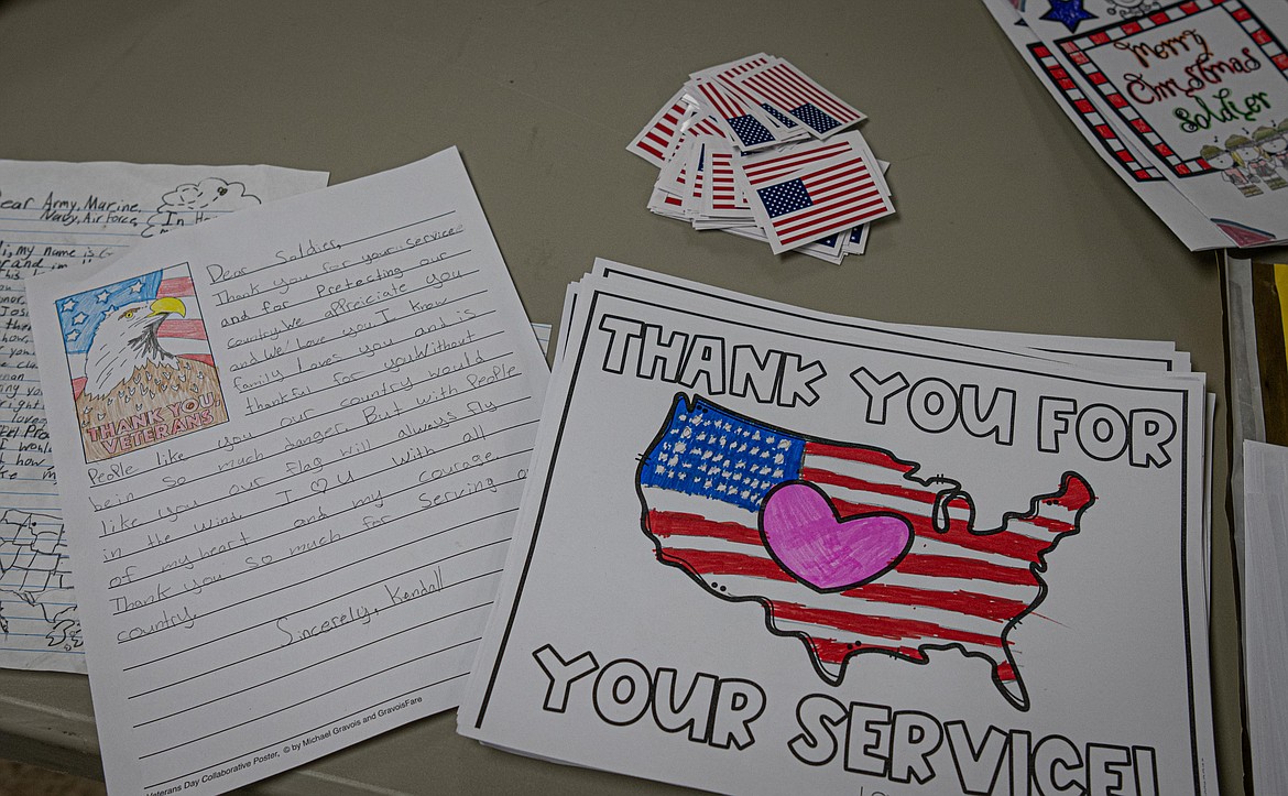 Plains fifth and sixth-grade letters written to active-duty service members from Sanders County. (Tracy Scott/Valley Press)