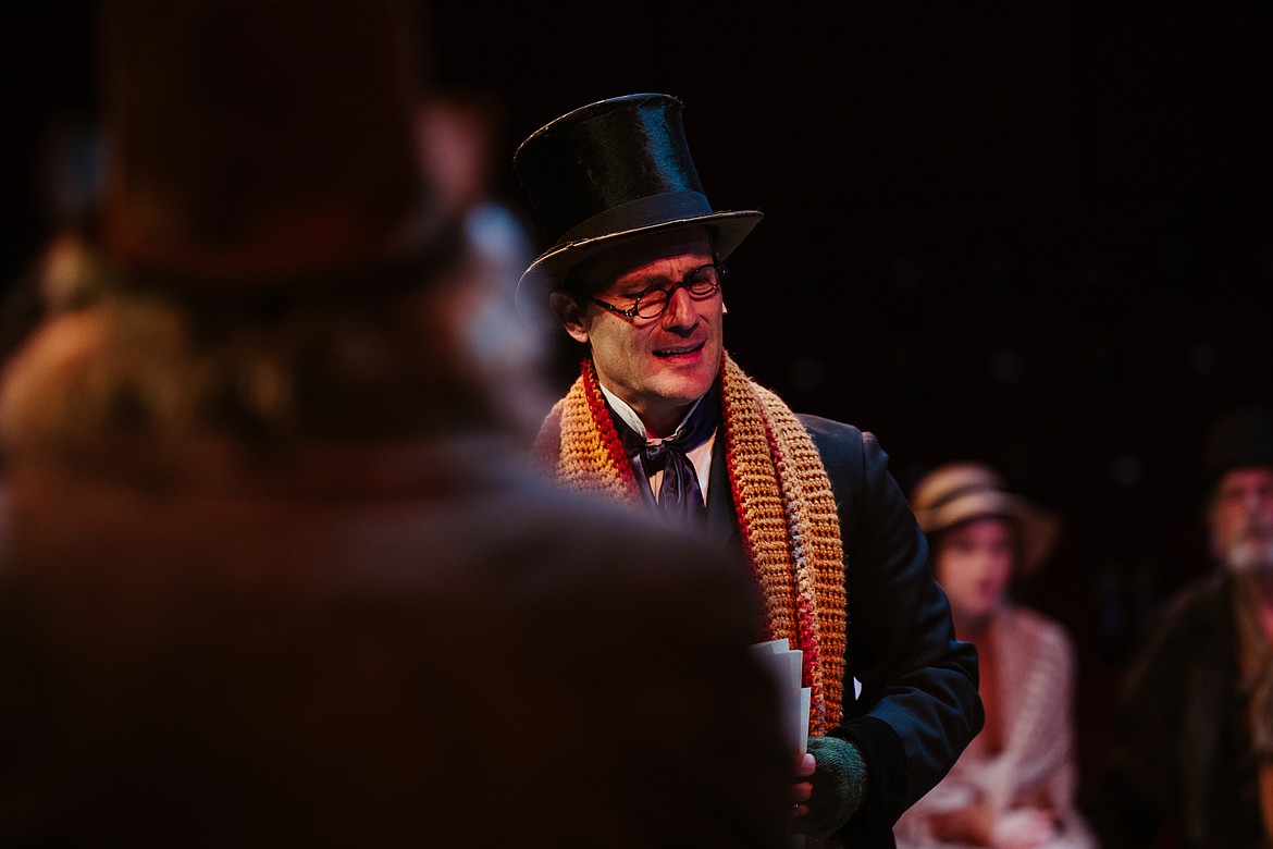 Michael Oaks, who plays Bob Cratchit, performs during a dress rehearsal for Whitefish Theatre Company's 2023 production of A Christmas Carol. (Photo courtesy of Matt Wetzler/Thewmatt Photography)