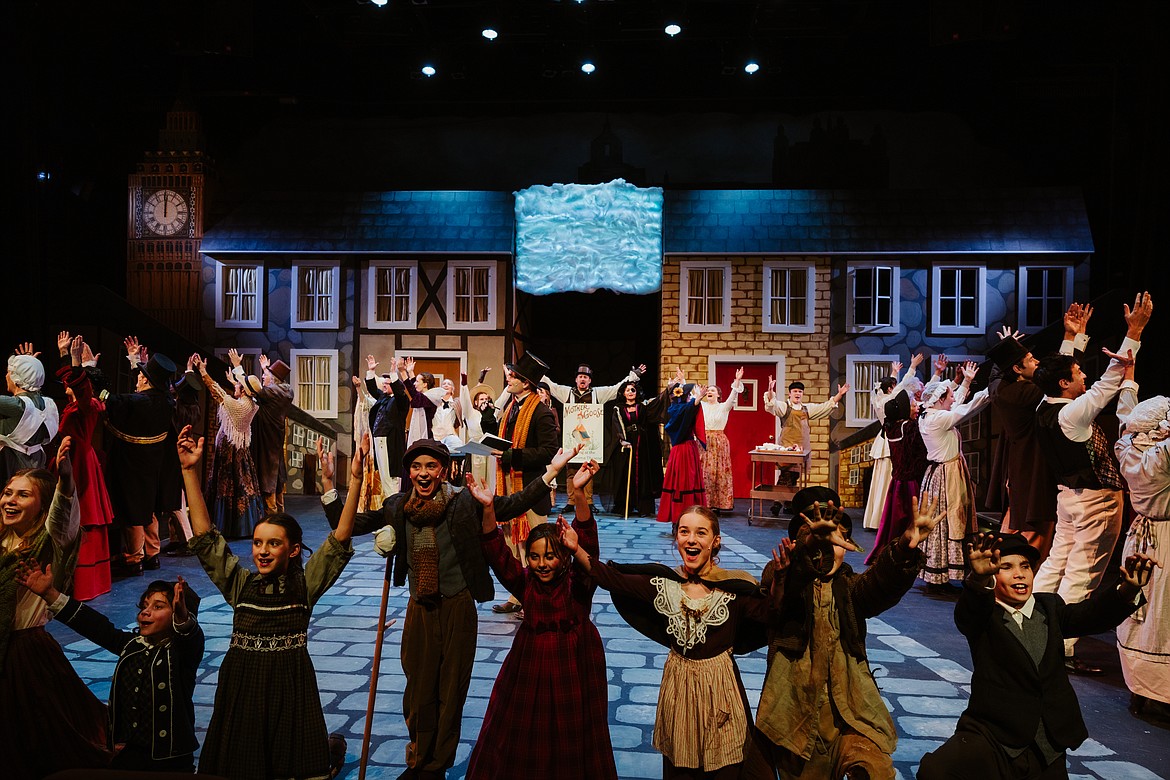 Cast members perform at the O'Shaughnessy Cultural Arts Center in Whitefish during a dress rehearsal for Whitefish Theatre Company's 2023 production of "A Christmas Carol." (Photo courtesy of Matt Wetzler/Thewmatt Photography)