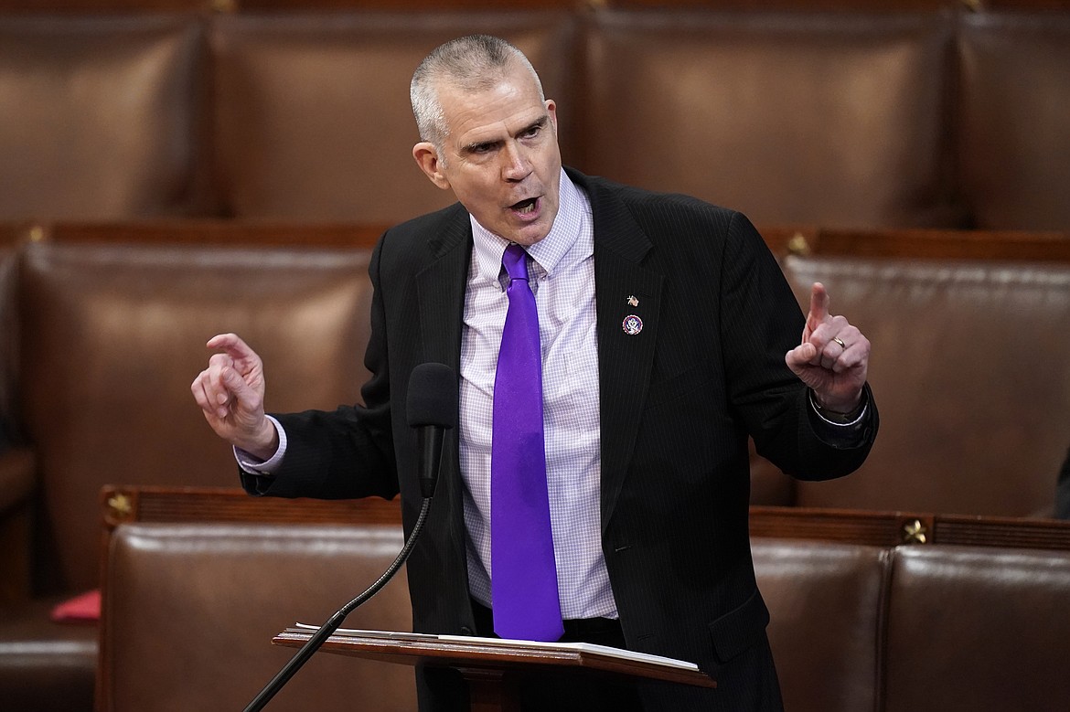 Rep. Matt Rosendale, R-Mont., nominates Rep. Byron Donalds, R-Fla., for the ninth vote in the House chamber as the House meets for the third day to elect a speaker and convene the 118th Congress in Washington, Thursday, Jan. 5, 2023. (AP Photo/Alex Brandon, File)