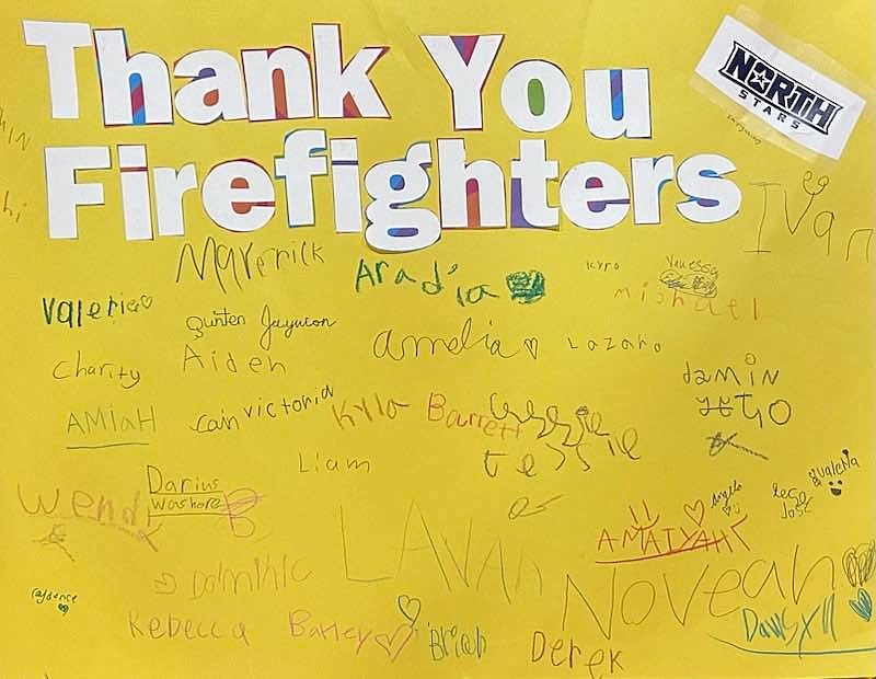 Students at North Elementary expressed appreciation for firefighters’ efforts to ensure all of their classmates had warm coats.