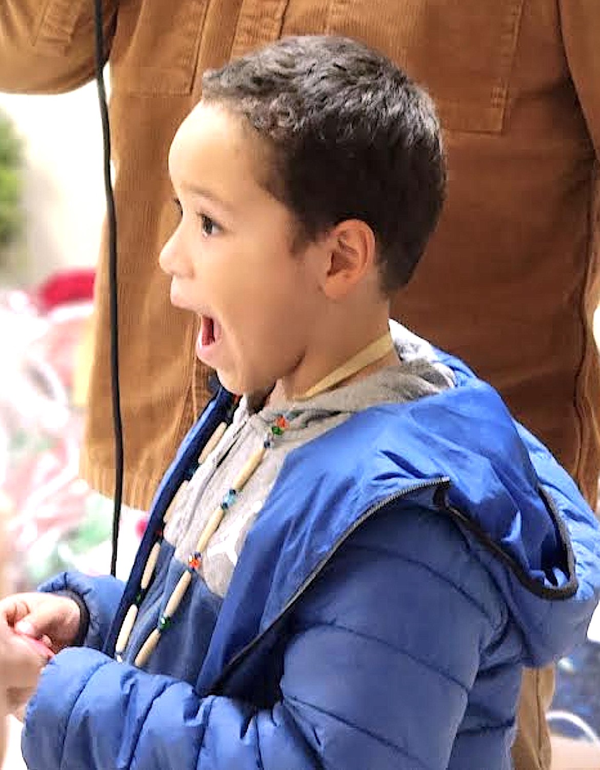 This young man was gobsmacked at the Busy Elves event when his number was called and he won a door prize. (Berl Tiskus/Leader)