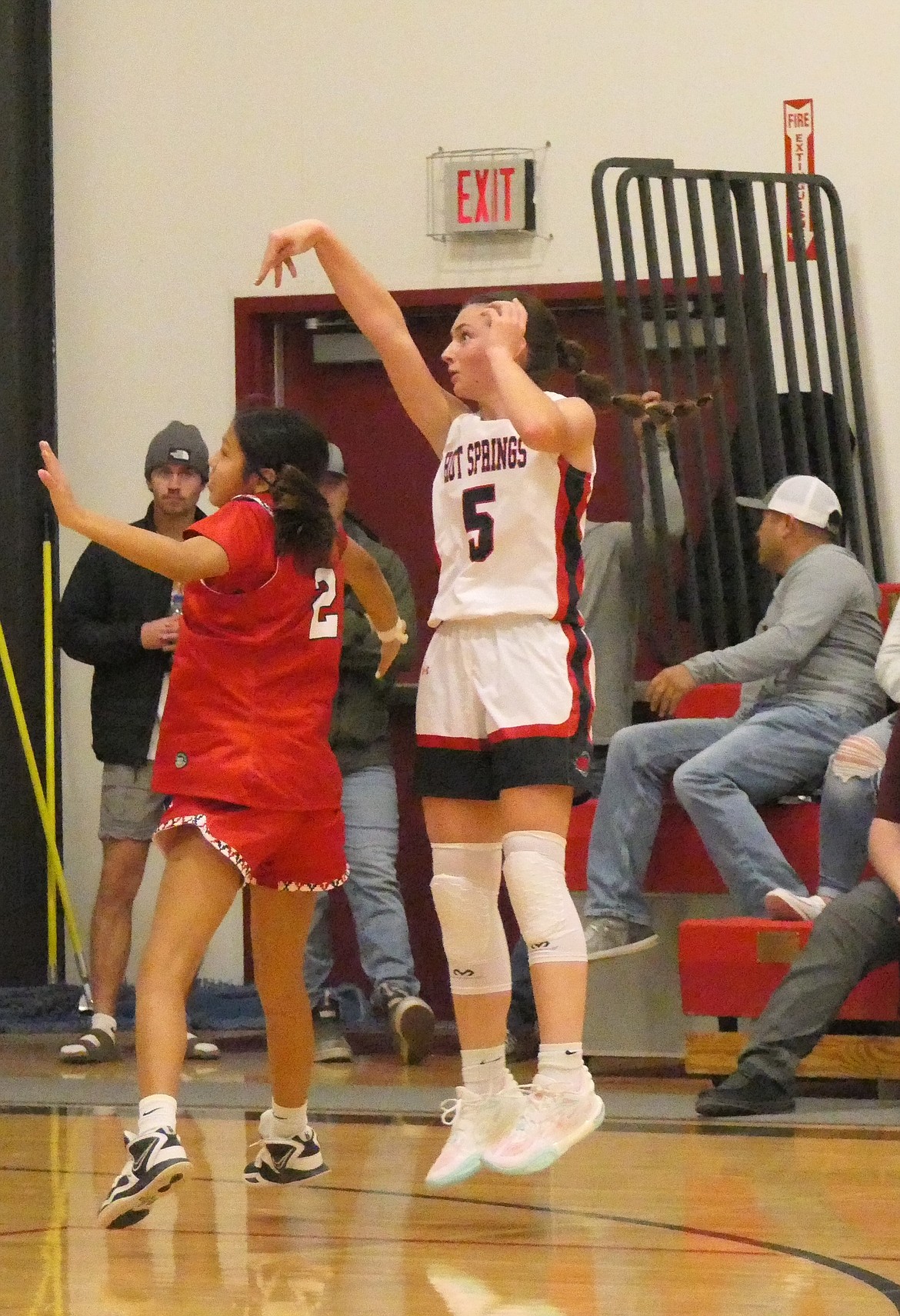 Hot Springs sophomore Kara Christensen shoots for two of her game high 30 points during the Lady Heat's 44-43 win over Arlee Saturday night in Hot Springs. (Chuck Bandel/VP-MI)