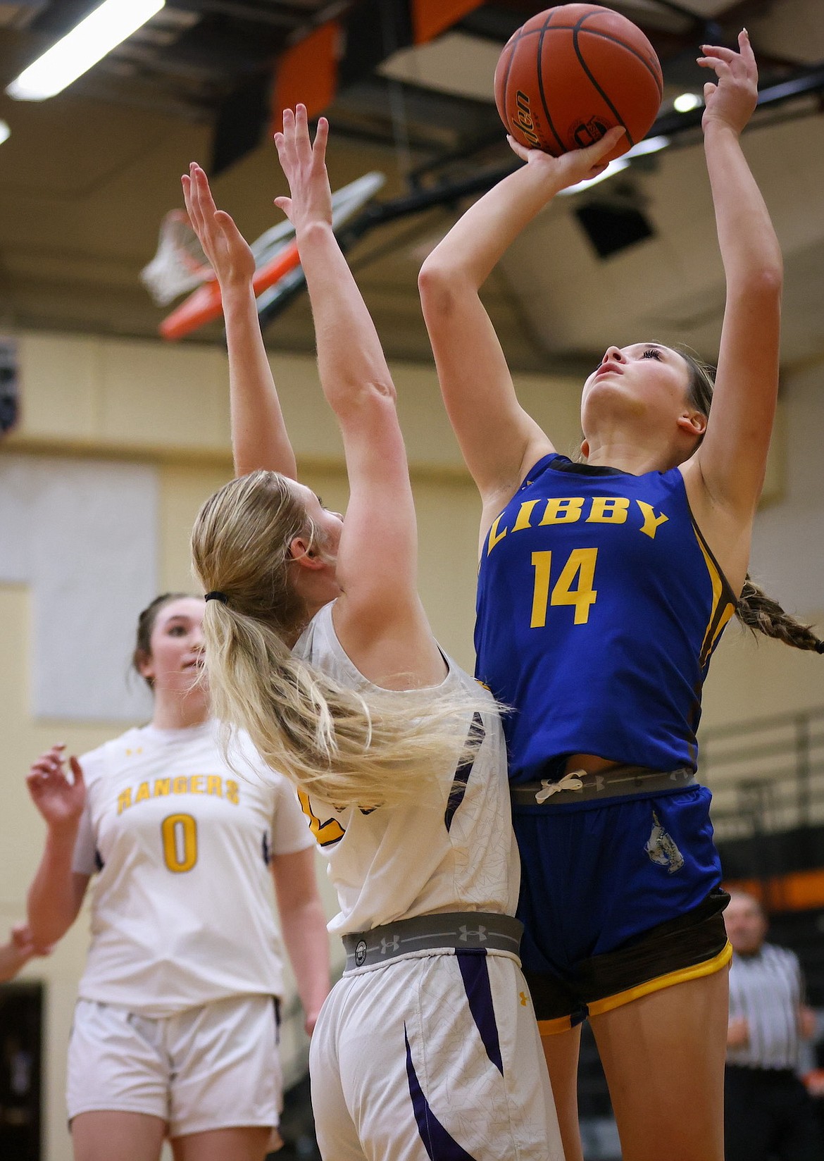Libby's Jossalyn White goes up for a basket against Park High in the Western A Tip-off in Frenchtown on Friday, Dec. 8, 2023. (Jeremy Weber/Bigfork Eagle)