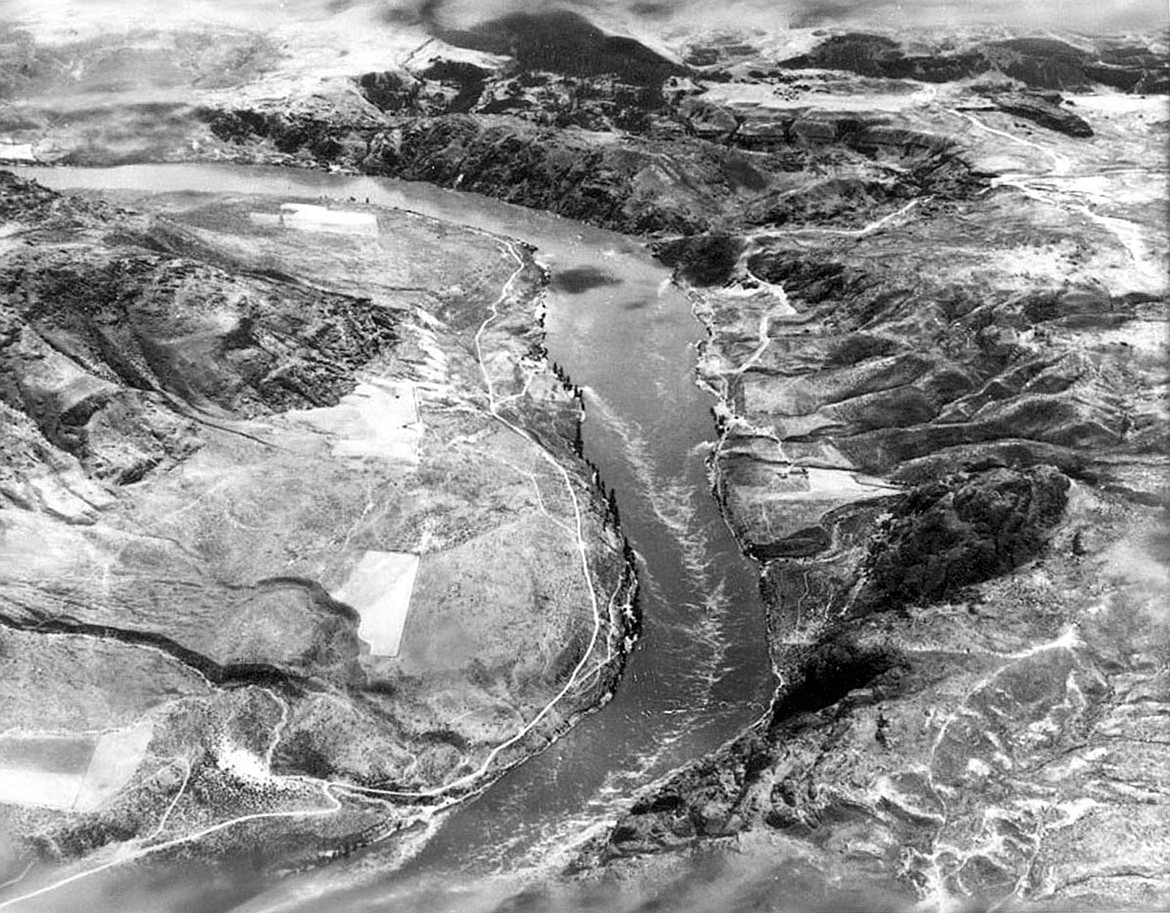 The Columbia River at the site of Grand Coulee Dam in 1933, when a dam was still a dream.