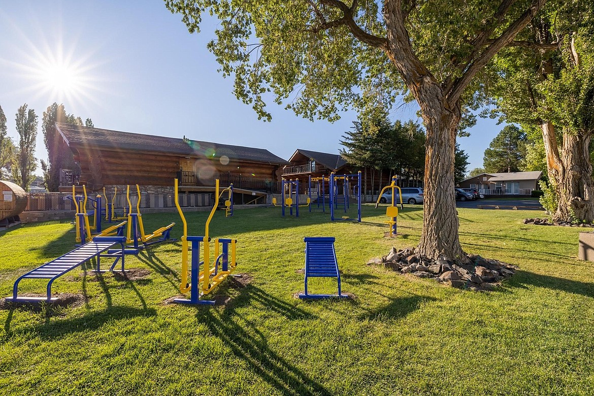 Outdoor exercise equipment at the Soap Lake Natural Spa & Resort. The resort also features an indoor gym.