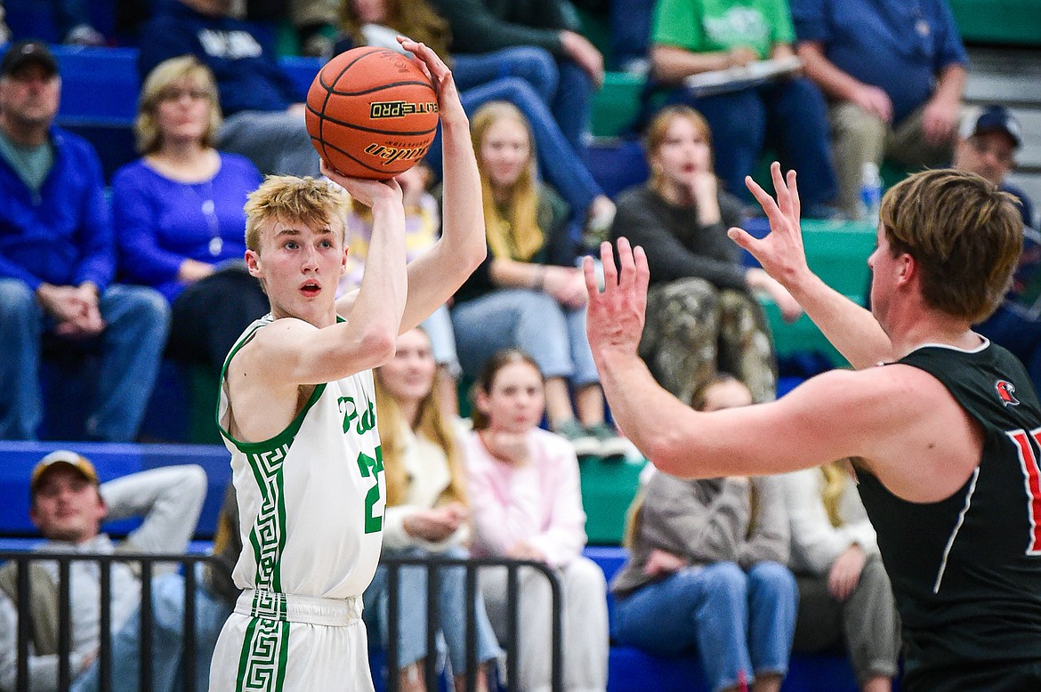 Glacier's Jackson Endresen (23) squares up to shoot in the first quarter against Bozeman at Glacier High School on Friday, Dec. 15. (Casey Kreider/Daily Inter Lake)