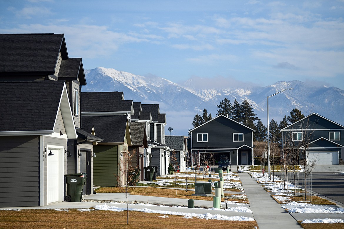 Newly-built homes in the Eagle Valley Ranch development off U.S. 93 in Kalispell on Friday, Dec. 15. (Casey Kreider/Daily Inter Lake)