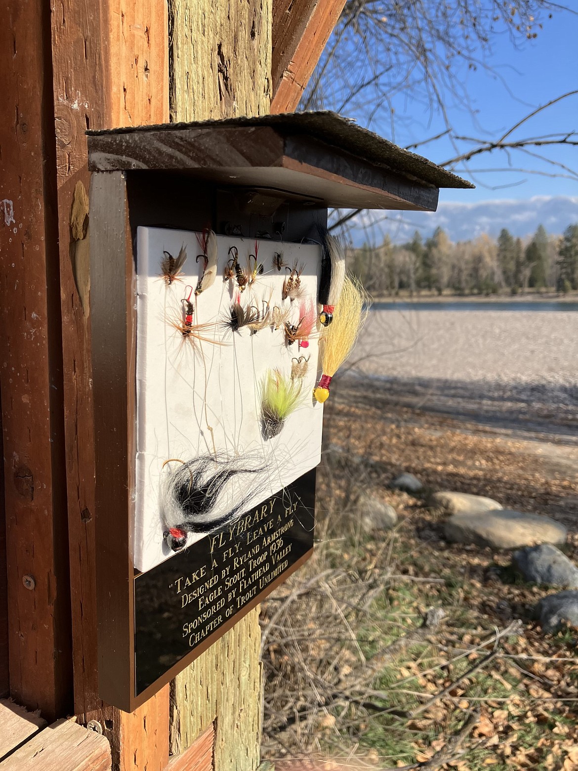 A “flybrary” allows for fly fishers to take a fly if they need one and leave one to share.