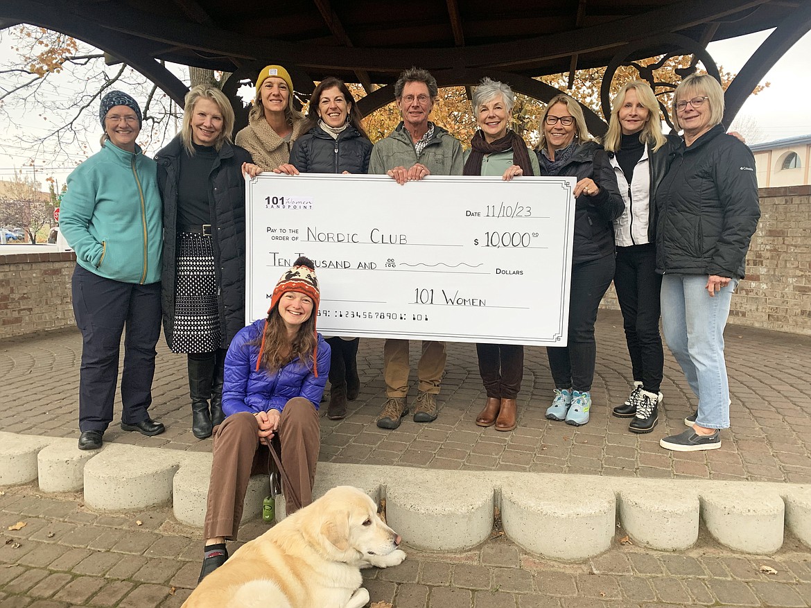 Representatives of the Sandpoint Nordic Club and 101 Women, Sandpoint, pose for a photo after the club was awarded a $10,000 grant by 101 Women, Sandpoint.