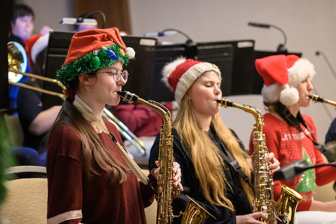 From left, members of the Jazz Factory play during the Jazz Cafe Friday night at Cedar Creek Lodge. From left is Norah Reilley, Eleanor Smiley, and Kajsa Mohr. (Chris Peterson photo)