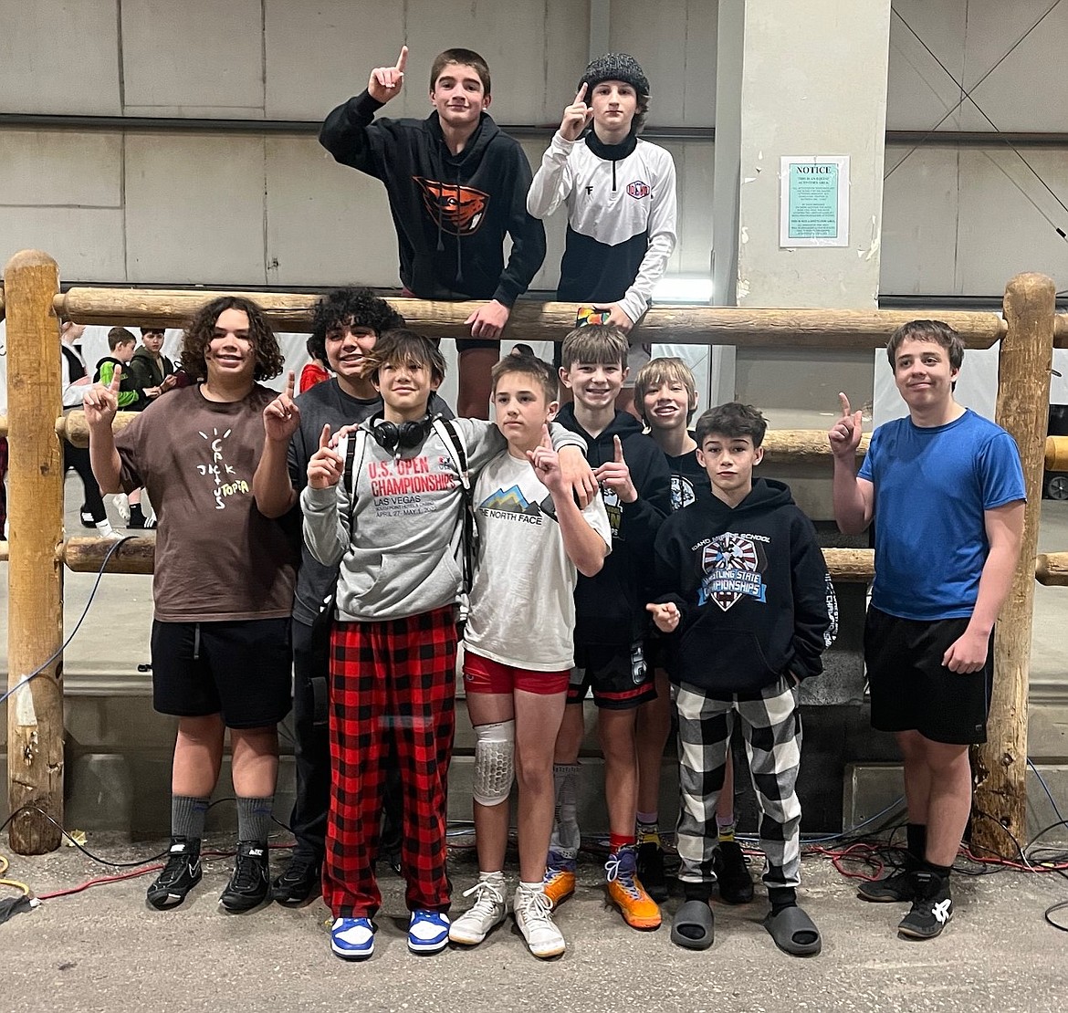 Courtesy photo
After winning the North district title, the Canfield Middle School wrestling team traveled to Boise and won the middle school state championship. In the front row from left are Quinten Beck, Evan Martinez (1st place), Austin Schield (1st place), Nash Larson (5th place), Logan Nitti (3rd place), Rylan Valdez, Dylan Coulson (5th place) and Josiah Boyman; and back row from left, Cole Armstrong (2nd place) and Chance Tucker. Not pictured are Drake Speelman, Cruz Paulin (3rd place) and Reed Robbins.