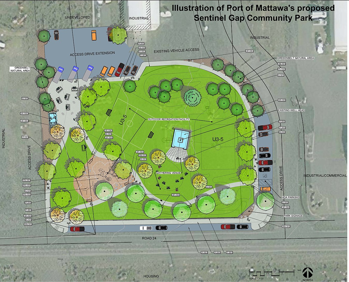 A proposed design for the Sentinel Gap Community Park, which will house the new soccer field the Port of Mattawa discussed during its regular meeting Monday evening. Port officials discussed the possibility of partnering with the city and the Wahluke School District in use of the field.