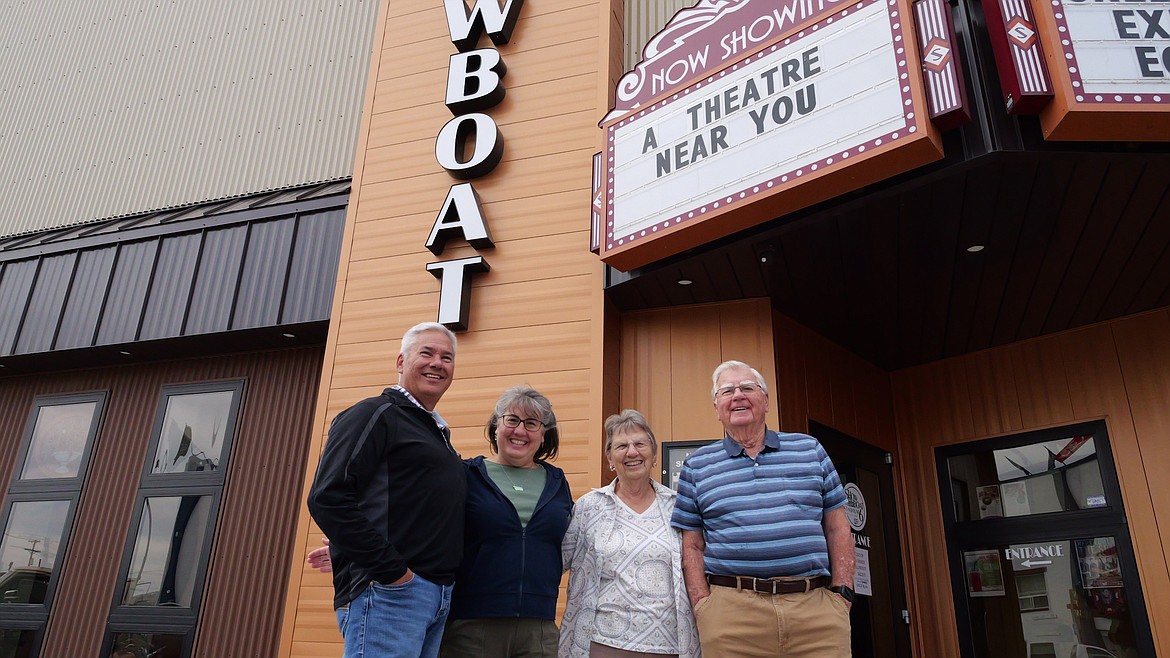 Gary and Becky Dupuis and Ayron and Howard Pickerill, owners of Polson Theatres Inc. stand in front of Showboat Stadium 6 in Polson. The family members are the subjects of a new documentary about their movie theater business. (Courtesy photo)