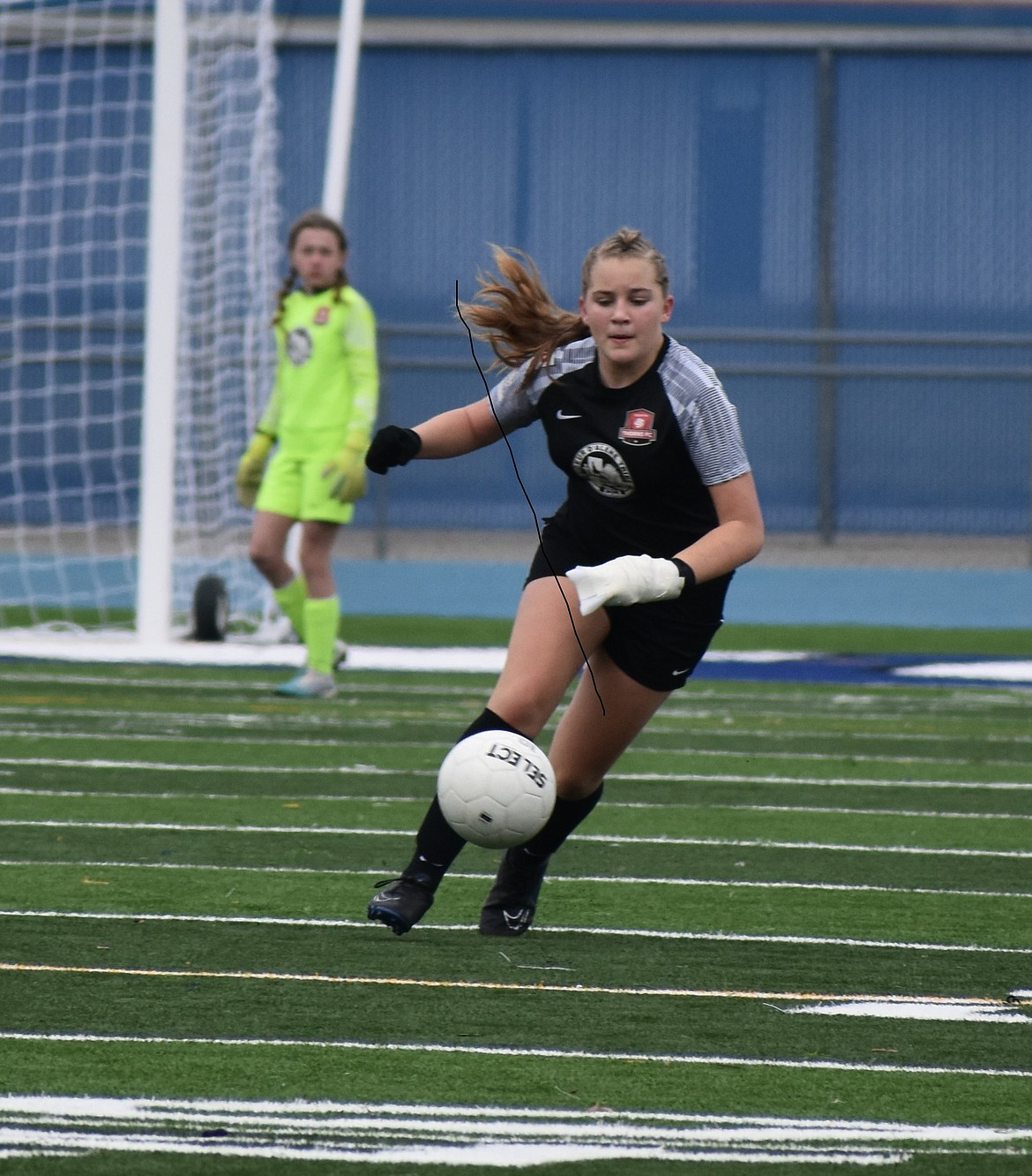 Photo by KARI HYNES
The Thorns North FC 11 Girls Academy soccer team returned to the field following a month's hiatus to continue its DPL league play last weekend with games against Seattle Celtic G11 DPL and Mt. Rainier FC G11 DPL. The weekend started with a 4-1 win against Apex 2011 Navy DPL. Kylie Lorona started the game off with a goal on an assist from Presley Moreau. Olivia Nusser, Presley Moreau and Constance Ovendale (pictured, with ball) followed up with goals of their own. In Sunday's game forwards Evelyn Haycraft and Presley Moreau each scored a goal for the Thorns in their 2-2 draw against Albion SC Idaho G11 DPL.  The girls will continue their DPL league games in January when they travel to Seattle to face Mt. Rainier FC G11 and Seattle Celtic G11.