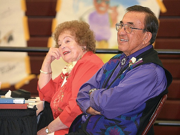 Joe McDonald and his wife, Sherri, listened as the beloved Salish Kootenai College founder and president was celebrated during his retirement in 2010. (Leader file photo)