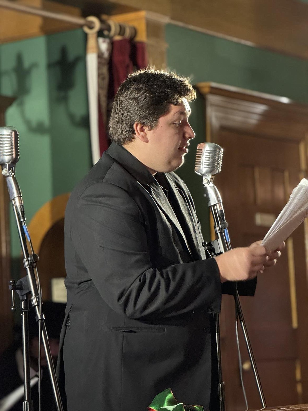 Jonathan Vangilder voices Bob Cratchit in the Gypsy Theatre Guild's presentation of AChristmas Carol Radio Broadcast at the Conrad Mansion. (Photo provided by Larry Lefcourt)