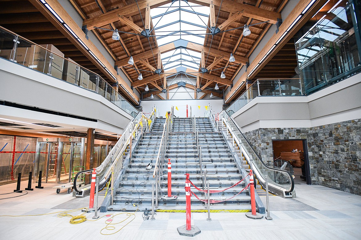 A staircase and a pair of escalators under construction in the central core area of Glacier Park International Airport's Expansion Project on Thursday, Dec. 21. (Casey Kreider/Daily Inter Lake