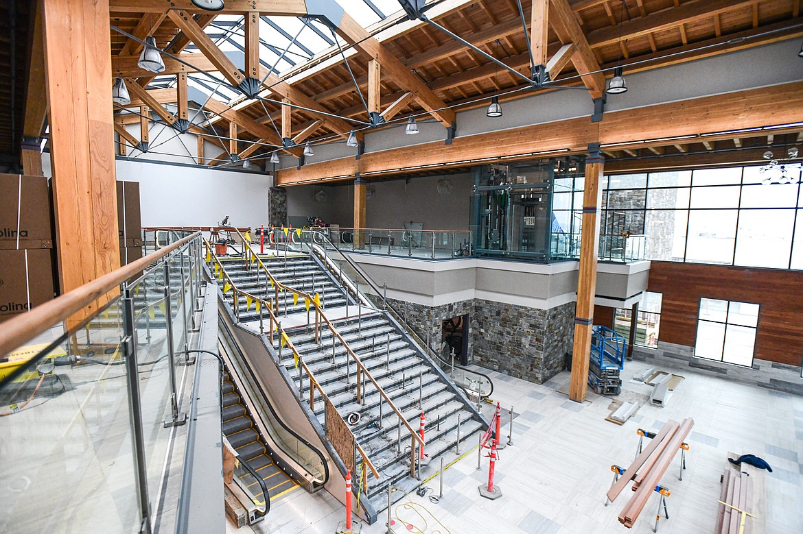 A staircase and a pair of escalators under construction in the central core area of Glacier Park International Airport's Expansion Project on Thursday, Dec. 21. (Casey Kreider/Daily Inter Lake