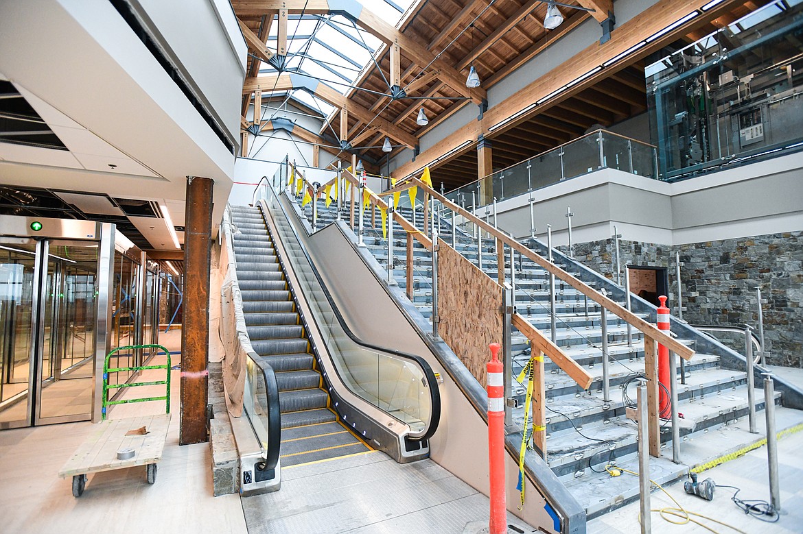 A staircase and a pair of escalators under construction in the central core area of Glacier Park International Airport's Expansion Project on Thursday, Dec. 21. (Casey Kreider/Daily Inter Lake