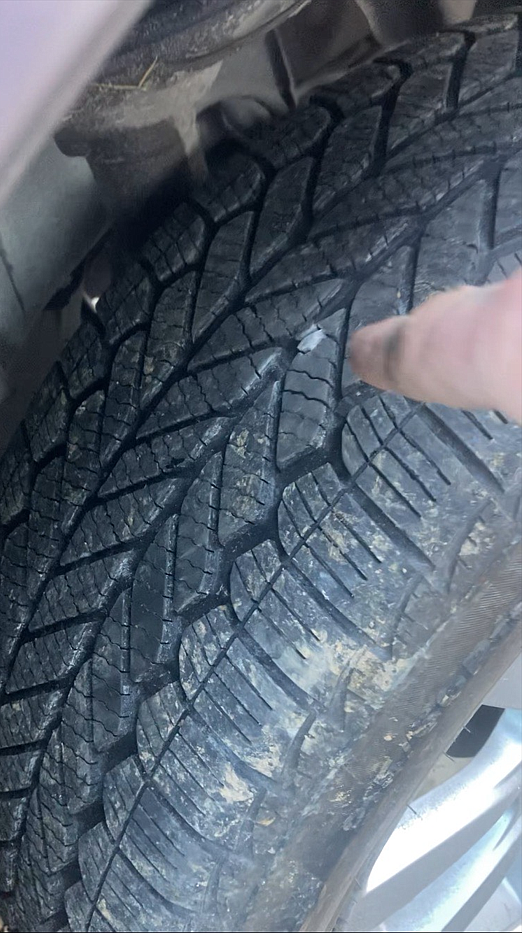 A rock on Dobson Pass recently punctured Anthony Banker's tire when he had his toddler in the car with them and they were stranded for two hours. This had happened to two tires last year.