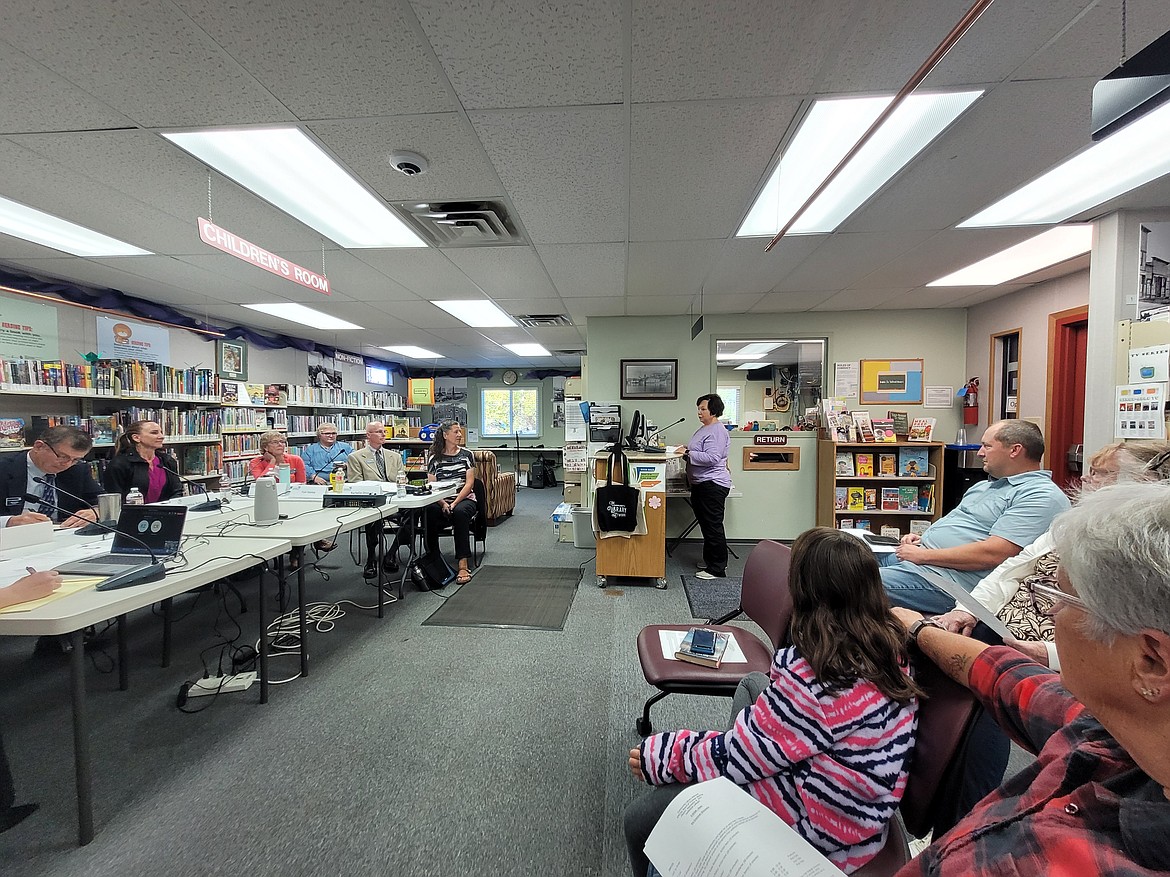 Harrison Mayor Wanda Irish gives public comment Sept. 8 during a Community Library Network board meeting at the Harrison Library.