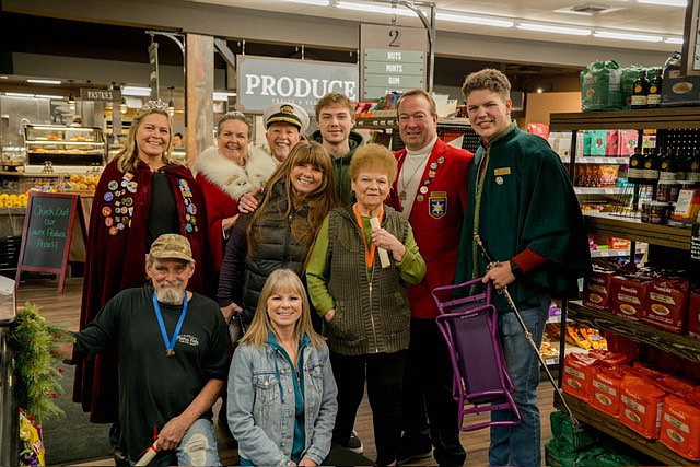 Barbara Hennessey and Jeff Schjoth at Markus Foods were recognized for their services by the Whitefish Winter Carnival Royal Court last week. (John Stephens, Frontier Social photo)