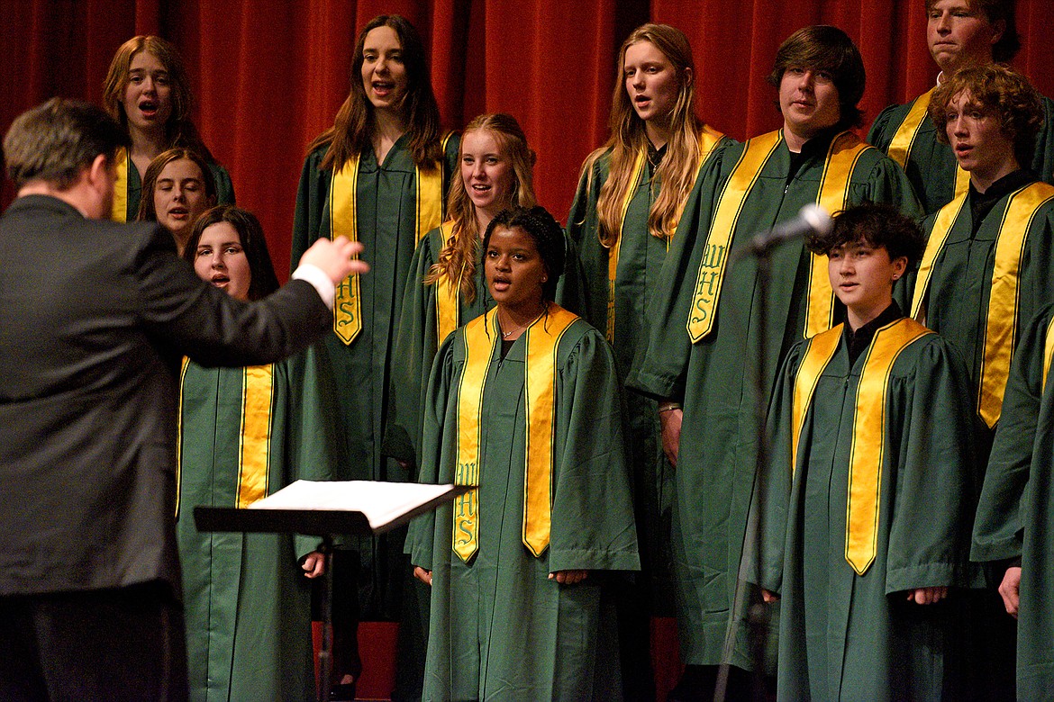 The Whitefish High School Concert Choir performs during the choir program's mid-December winter concert. (Whitney England/Whitefish Pilot)