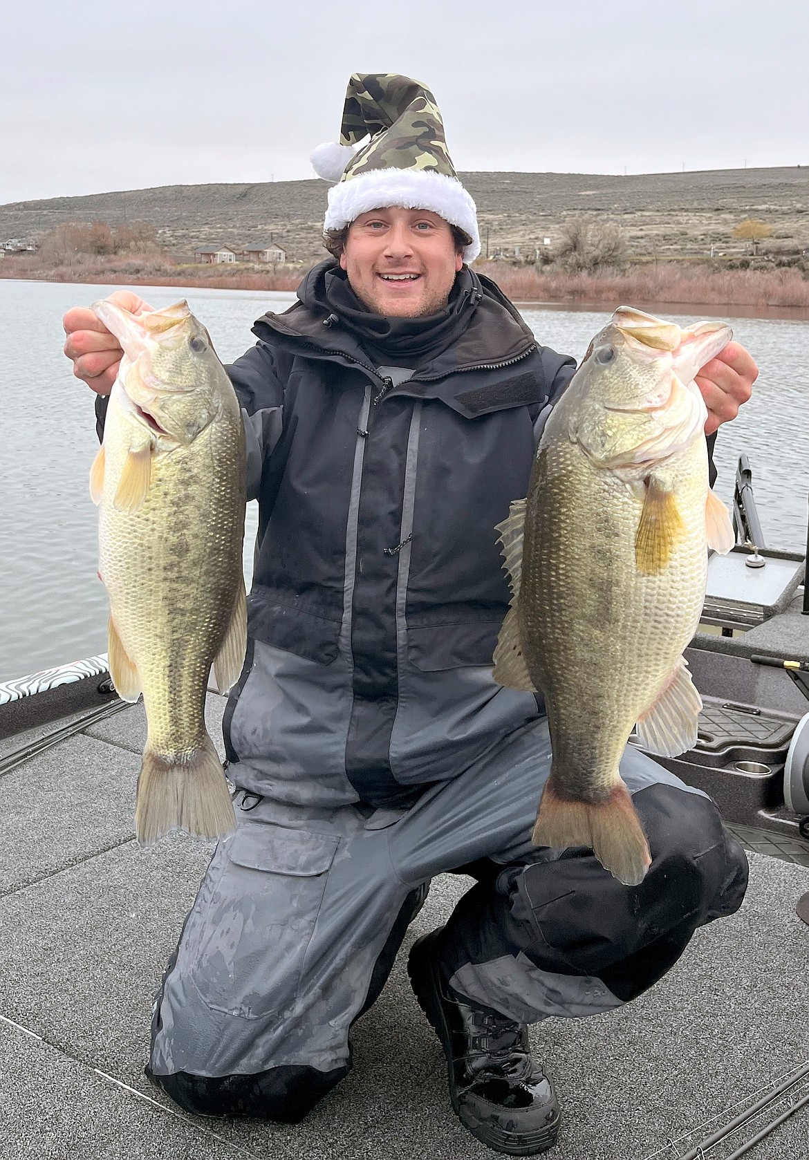 Local angler, Evan Quillen, got into a nice bunch of Potholes Reservoir Largemouth on December 20. The biggest one weighed 7.4 pounds, a nice catch late in the year.