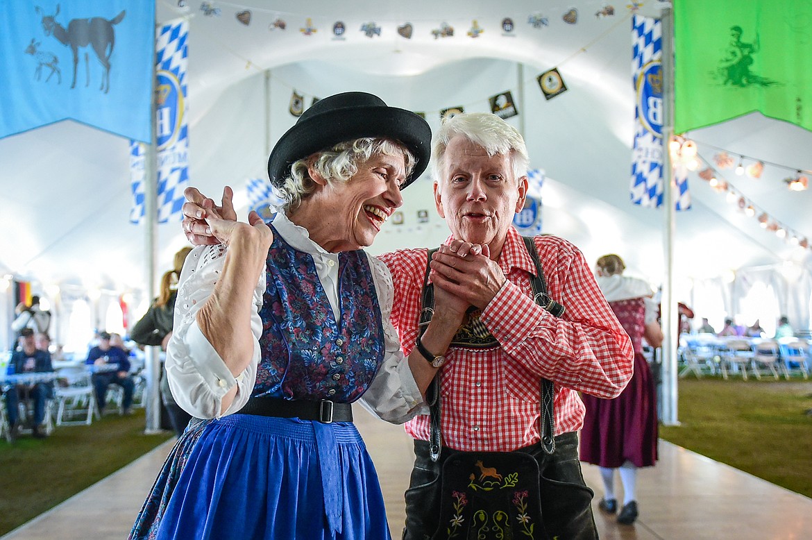 Carol and John Free dance to the German music played by The Bavarian Echoes at The Great Northwest Oktoberfest in Whitefish on Saturday, Oct. 7. (Casey Kreider/Daily Inter Lake)