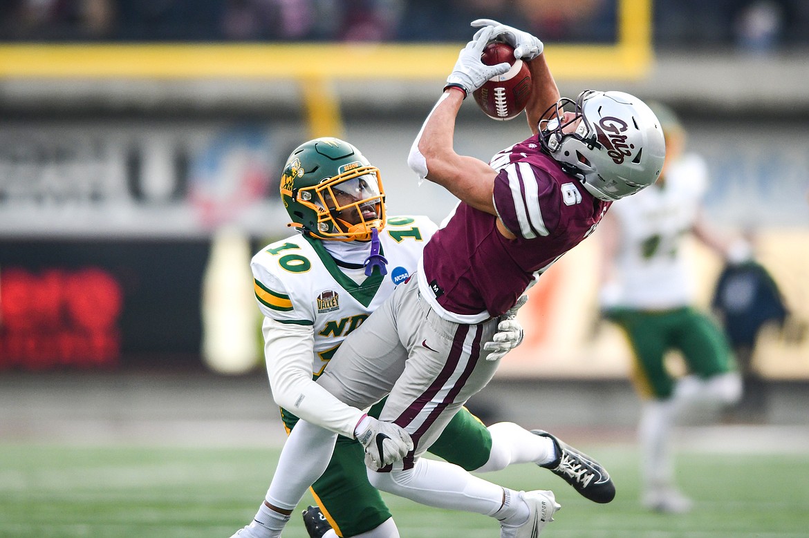 Grizzlies wide receiver Keelan White (6) catches a 31-yard reception in the second quarter against North Dakota State in the FCS semifinals at Washington-Grizzly Stadium on Saturday, Dec. 16. (Casey Kreider/Daily Inter Lake)
