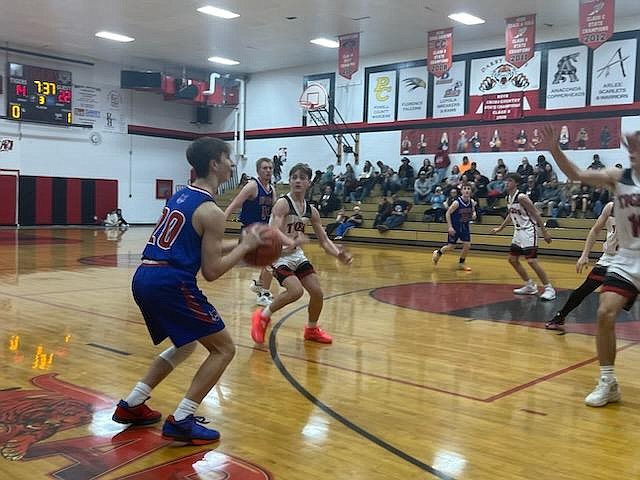 Superior sophomore Phin Cataldo prepares to shoot during the Bobcats game versus Eureka last week in Superior. Cataldo had 10 points for the Cats.  (Photo by Bailey Milender)