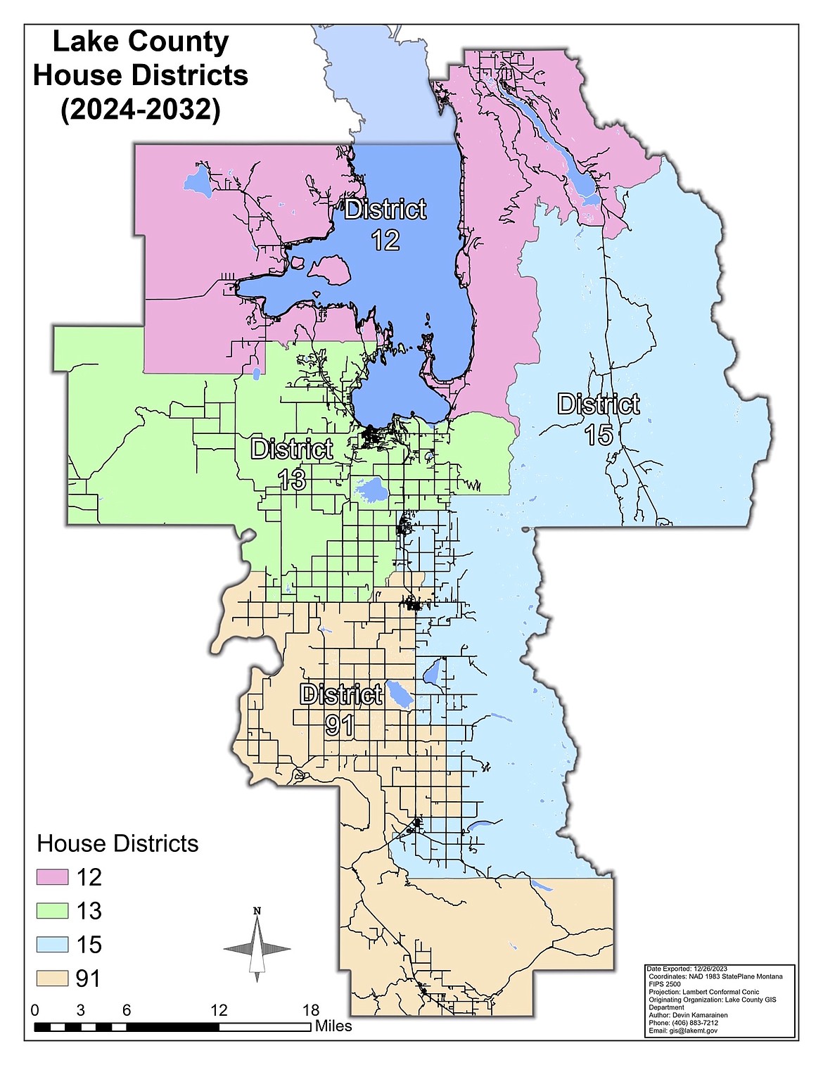 Map shows boundaries of Montana House districts located in Lake County. (Devin Kamarainen, Lake County GIS Technician)