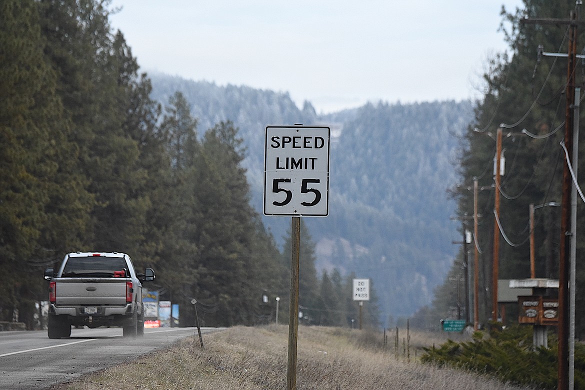 Motorists on Montana 37 north of Libby are beginning to get used to seeing new speed limit signs which were recently installed by Montana Department of Transportation workers. (Scott Shindledecker/The Western News)