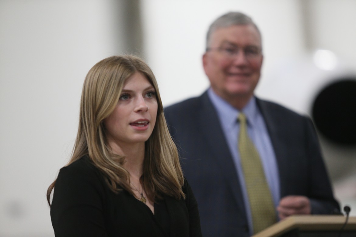 Alycia Cameron, a Timberlake High School senior, speaks at an Idaho LAUNCH press conference Thursday. Also pictured: Lt. Gov. Scott Bedke.