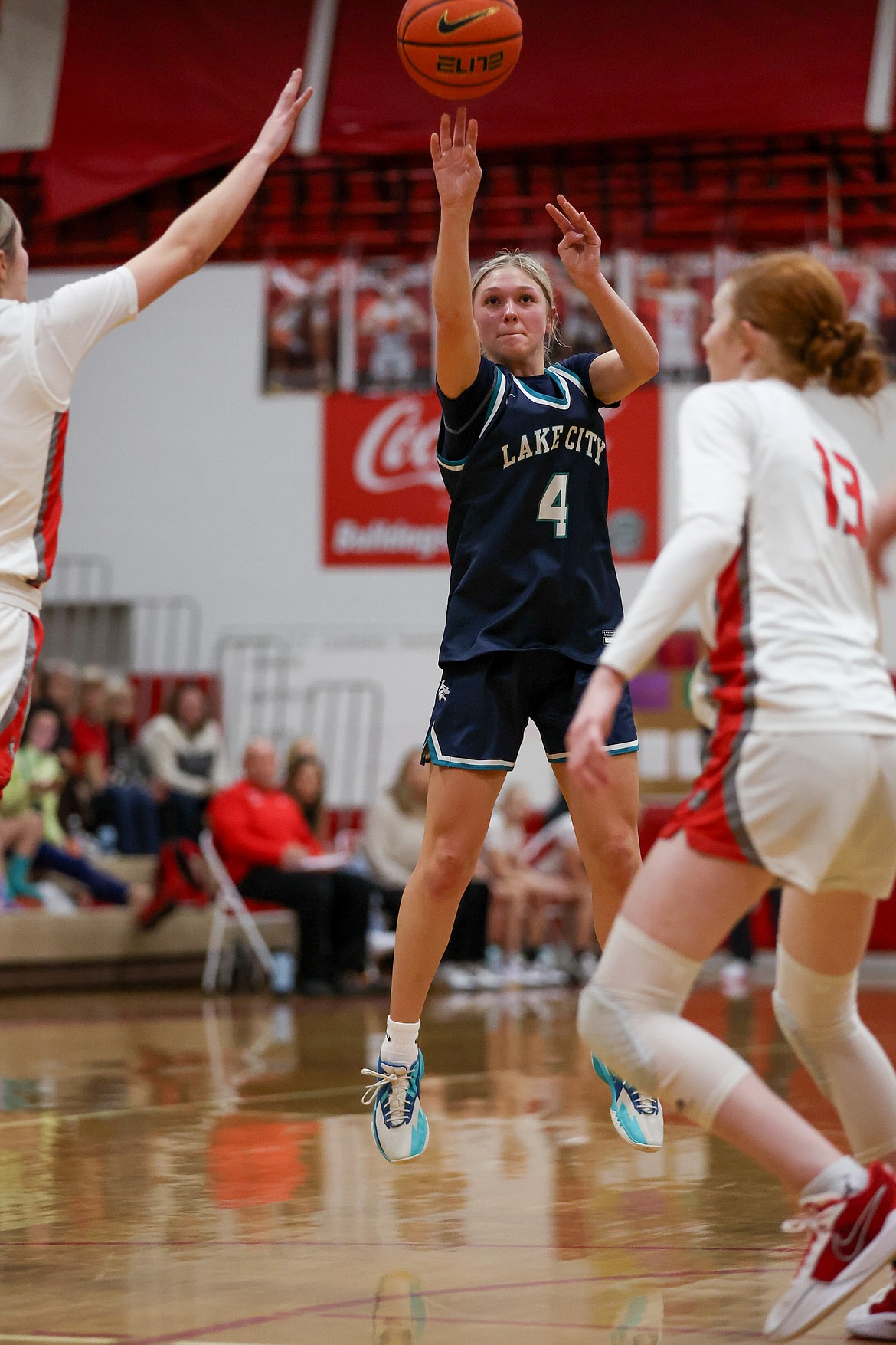 JASON DUCHOW PHOTOGRAPHY
Sophia Zufelt (4) of Lake City sinks a 3-pointer Thursday at Sandpoint.