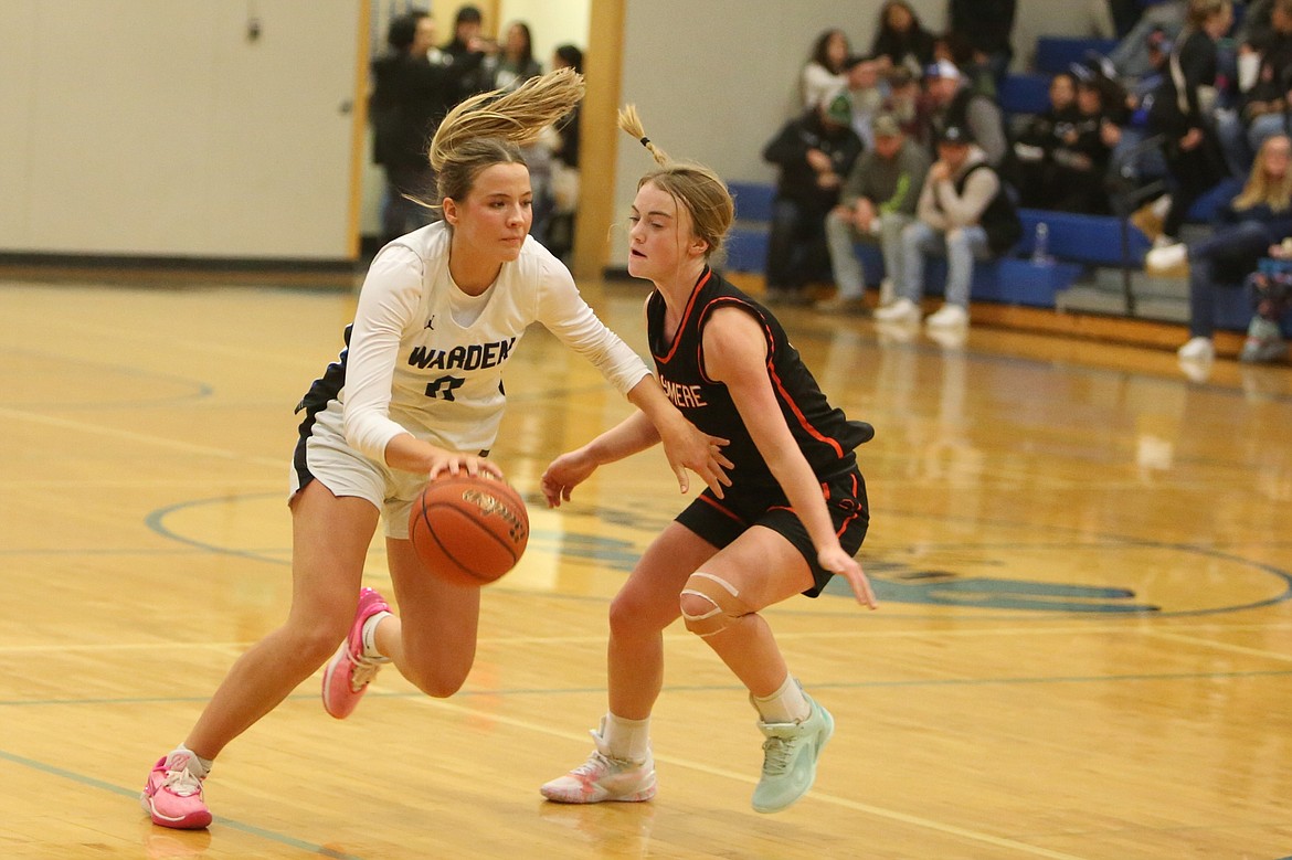 Warden senior Lauryn Madsen, left, dribbles the ball up the court against Cashmere on Nov. 28.