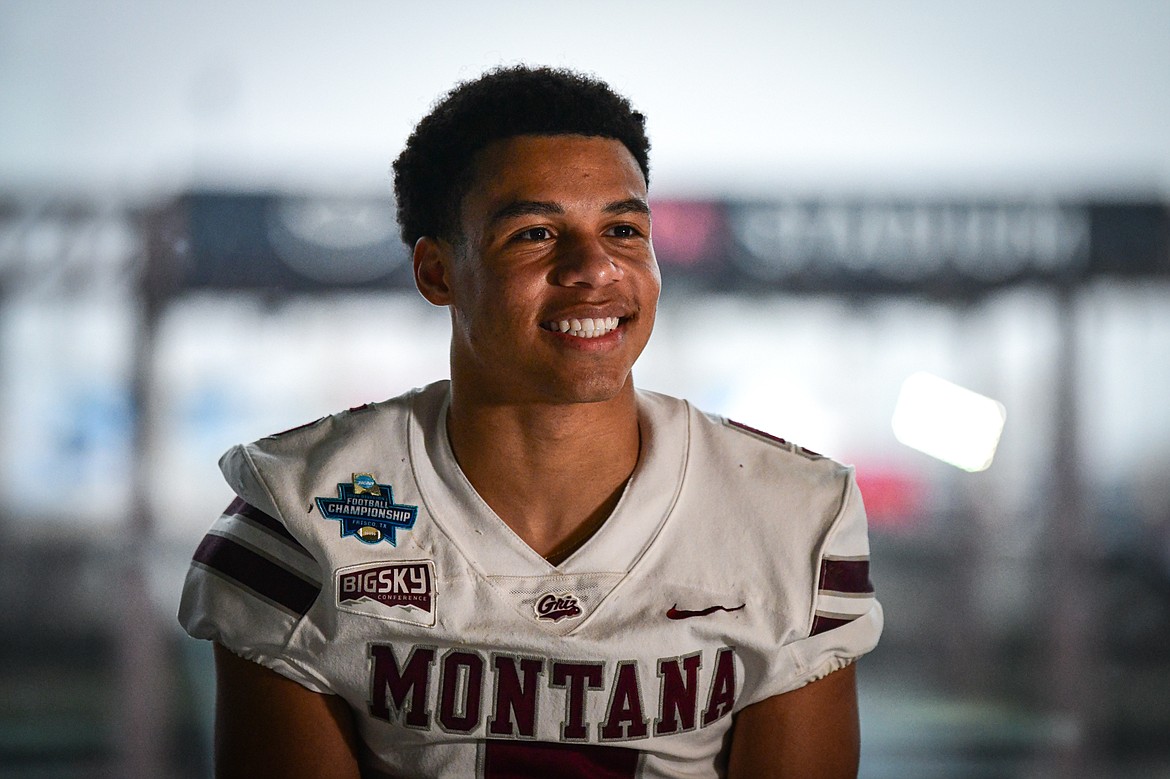 Montana Grizzlies wide receiver and returner Junior Bergen (5) answers questions during FCS Media Day at Toyota Stadium in Frisco, Texas, on Friday, Jan. 5. (Casey Kreider/Daily Inter Lake)