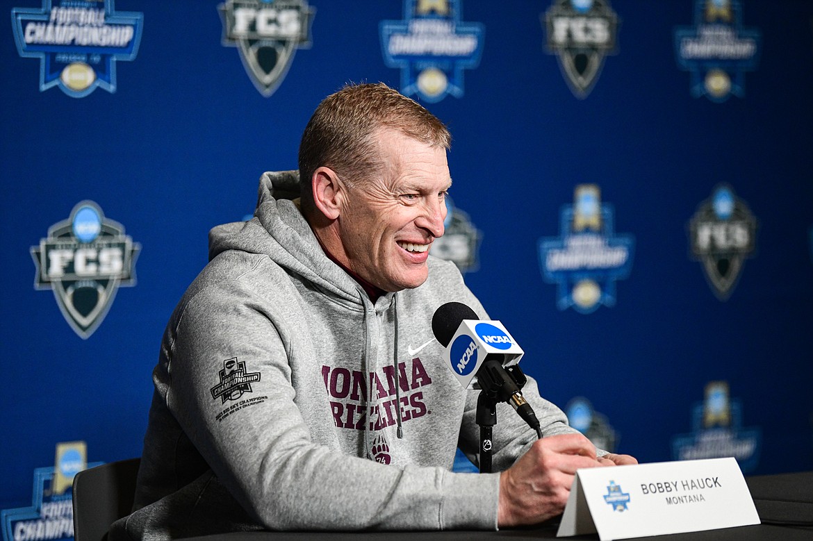 Montana Grizzlies head coach Bobby Hauck responds to a question during FCS Media Day at Toyota Stadium in Frisco, Texas, on Friday, Jan. 5. (Casey Kreider/Daily Inter Lake)